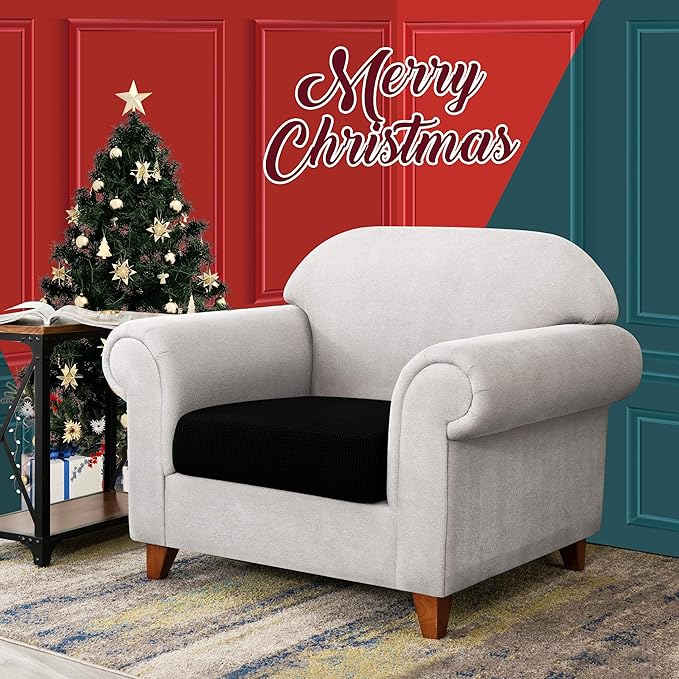 CHUN YI Stretch Chair Couch Cushion Cover for Armchair, Individual Sofa Seat Cushion Covers for Chairs, Slipcover Replacement with Spandex Jacquard Fabric(Small,Black)
