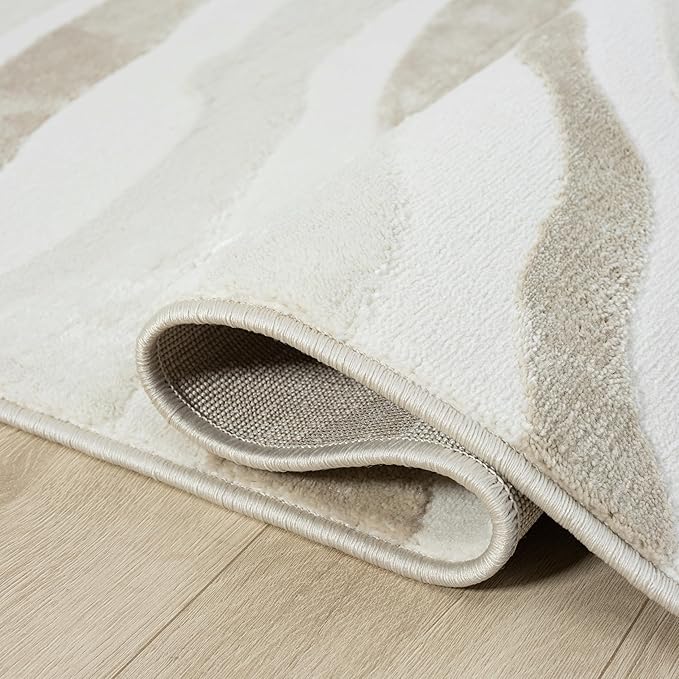 Abani Beige Area Rug - 6' x 9' - Living Room & Bedroom - Abstract Wave Design - Indoor Use - Easy to Clean, Stain Resistant, Non-Shedding - Neutral Collection