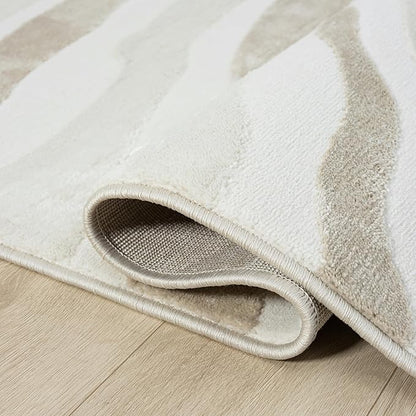 Abani Beige Area Rug - 8' x 10' - Living Room & Bedroom - Abstract Wave Design - Indoor Use - Easy to Clean, Stain Resistant, Non-Shedding - Neutral Collection
