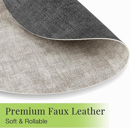 13-Inch Faux Leather Round Placemats Set of 6, Waterproof Anti-Slip Dual Sided Place mats, Heat Resistant Washable Table Mats with Coaster, Suitable for Indoor & Outdoor (6, Black Light Gray)