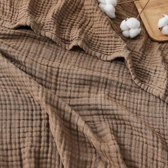EMME Cotton Muslin Twin XL Blanket Breathable Gauze Blanket Soft Lightweight Blankets Adults Gifts for Women (Brown, 66"x90")