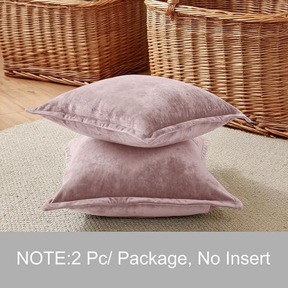 Velvet Pillow Covers 2 Pack Soft 26x26 Pillow Covers Solid Square Euro Shams Decorative Couch Pillow Cases with Wide Border for Sofa Bed Home Decor,Pink