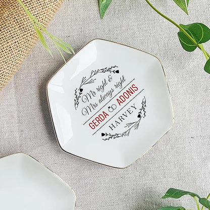 Custom Couple Jewelry Tray Wedding Gifts for Bride and Groom, Personalized Mr and Mrs Ring Dish, Engagement Ceramic Ring Holder, Newlywed Trinket Plate, Gift for Romantic Anniversary
