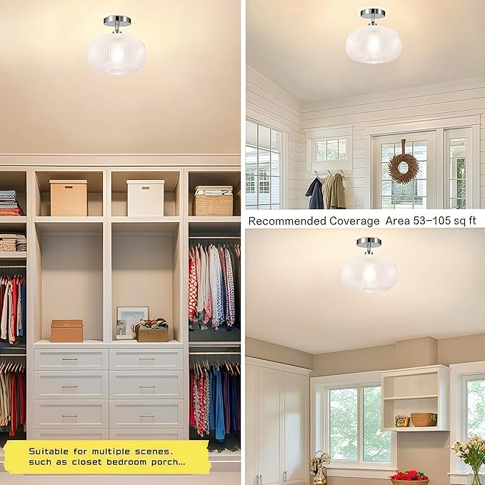Semi Flush Mount Ceiling Light Fixture,Globe Glass Ceiling Fixture,Hallway Light Fixtures,Industrial Close to Ceiling Mount,Vintage Ceiling Lamp,Farmhouse Lighting for Bathroom Entryway Bedroom Porch