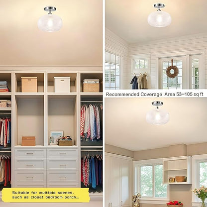 Semi Flush Mount Ceiling Light Fixture,Globe Glass Ceiling Fixture,Hallway Light Fixtures,Industrial Close to Ceiling Mount,Vintage Ceiling Lamp,Farmhouse Lighting for Bathroom Entryway Bedroom Porch