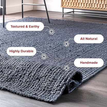 nuLOOM 6x9 Rigo Jute Hand Woven Area Rug, Navy, Solid Farmhouse Design, Natural Fiber, For Bedroom, Living Room, Dining Room, Hallway, Office, Kitchen, Entryway