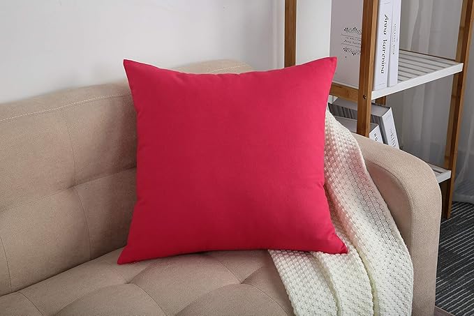 TangDepot Handmade Decorative Solid 100% Cotton Canvas Throw Pillow Covers/Pillow Shams, (20"x20", Watermelon Red)