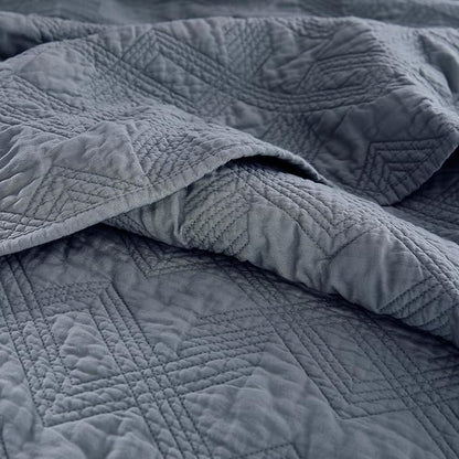 WDCOZY 100% Cotton Oversized King Quilt Set - Dusty Blue California Cal King Size Soft Lightweight Modern Bedspread, Farmhouse Country Rustic Coverlet, Textured Like Linen, Shabby Chic Bedding