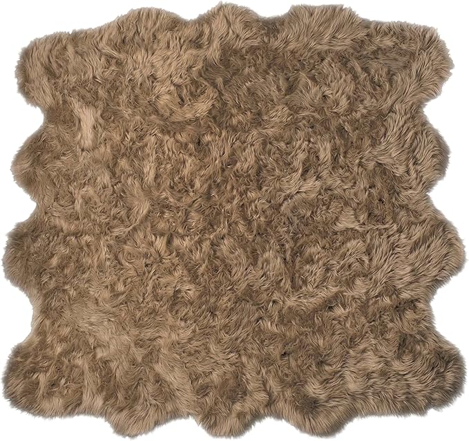 Luxe Gordon Faux Fur Rug with Soft and Fluffy Pile | Machine Washable Living Room Rug with Anti-Slip Backing | Cruelty-Free Area Rugs for Office or Bedroom, Tan, 6 ft x 6 ft