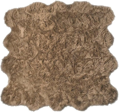 Luxe Gordon Faux Fur Rug with Soft and Fluffy Pile | Machine Washable Living Room Rug with Anti-Slip Backing | Cruelty-Free Area Rugs for Office or Bedroom, Tan, 6 ft x 6 ft