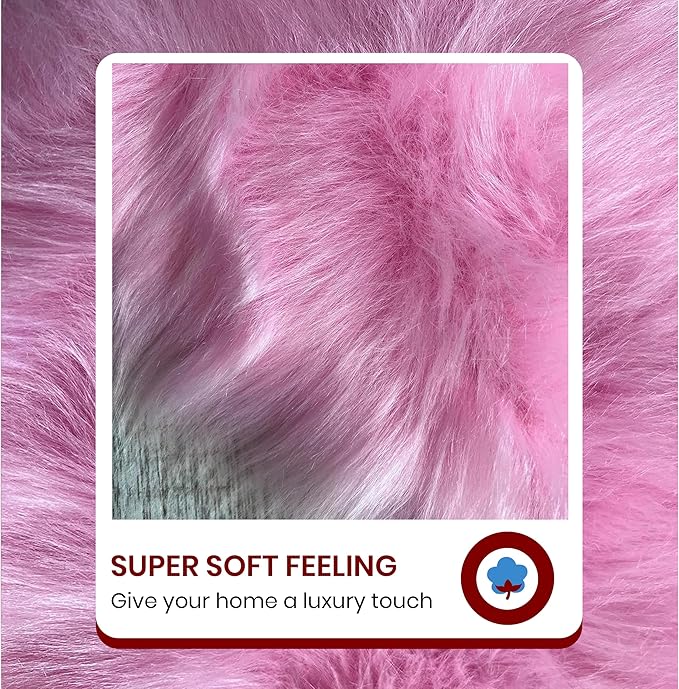 Free Shape Luxury Soft Fluffy Shag Area Rug Triple Side by Side 3'x6', 90x180cm - Vegan Fur Ultra Soft Indoor Carpet Nursery Rugs for Bedroom Home Decor, Pink