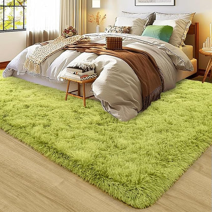 8x10 Large Area Rugs for Living Room, Ultra Fluffy Shag Rug for Bedroom, Modern Plush Soft Carpet for Girls Boys Kids Room Dorm Fuzzy Non Slip Rug for Home Decor Aesthetic, Green