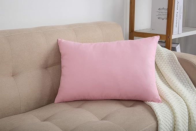 TangDepot Handmade Decorative Solid 100% Cotton Canvas Throw Pillow Covers/Pillow Shams, (12"x18", Salmon Pink)