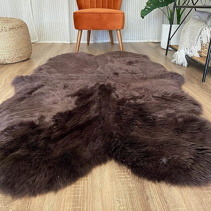 HUAHOO Premium Genuine Sheepskin Rug Brown Real Australia Sheepskin Natural Luxury Fluffy Lambskin Fur Area Rug Seat Covers for Kids Bedroom Sofa Chair Cover Pets Dogs Mat Quarto Pelt/4' x 6' Brown