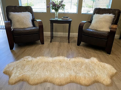 LAMBZY Faux Sheepskin Super Soft Hypoallergenic Silky Shag Rug for Living Room, Kids Room, Sofa (Double 2'x6', White/Brown Tips)