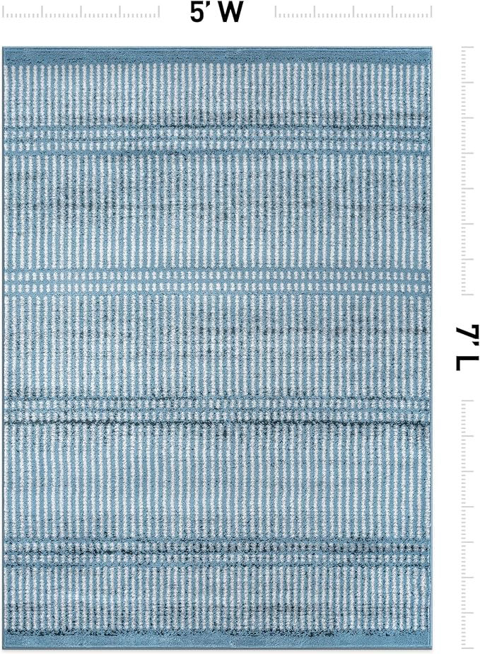 Rugshop Contemporary Stripe Lines High Traffic Living Room,Bedroom,Kitchen, Home Office Area Rug 5' x 7' Blue