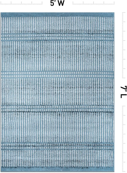 Rugshop Contemporary Stripe Lines High Traffic Living Room,Bedroom,Kitchen, Home Office Area Rug 5' x 7' Blue