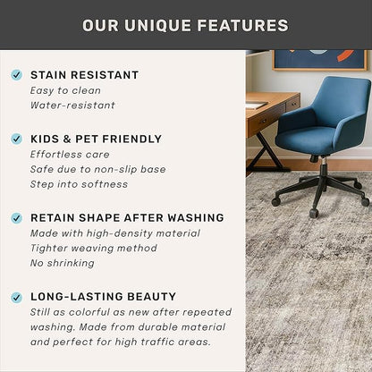 6x9 Brown Vintage Rug for Dining Room Under Kitchen Table, Modern Abstract Taupe Earthy Living Room Rug, Washable Non Slip Foldable High Traffic Area Carpet