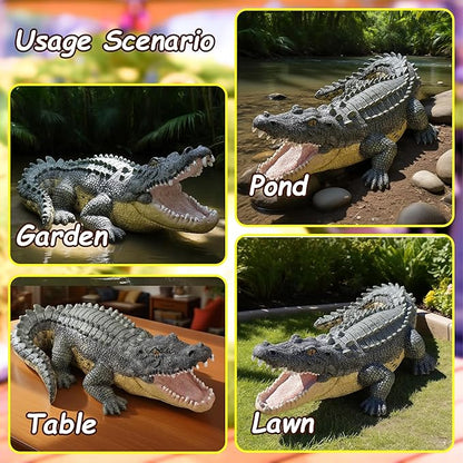 13" Real Crocodile Statue, Outdoor Lawn Crocodile Sculpture,Garden Sculptures & Statues Ornament, Pond Animal Statues, Crocodile Decor Perfect for Home Garden, Patio, Backyard
