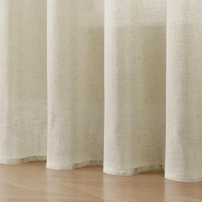 Joydeco Linen Curtains 84 Inch Length 2 Panel Sets,Light Filtering Curtains for Bedroom 52 Inch Wide Living Room Drapes with Back Tabs & Rod Pockets (W52 x L84 Inch, Beige)