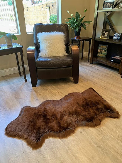 LAMBZY Faux Sheepskin Super Soft Hypoallergenic Silky Shag Rug for Living Room, Kids Room, Sofa (Single and a Half 2'x4'6", Brown)