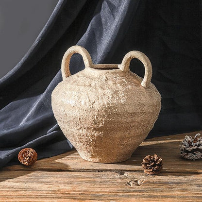 Ceramic Flower Vase, Large Farmhouse Vases Home Decor, Handmade Rustic Vase with Handles, Decorative Flower Vase for Home Entryway Living Room Dining Table Farmhouse Office Decor(8.6inch)