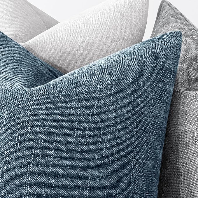 MIULEE Pack of 2 Decorative Throw Pillow Covers Soft Chenille Throw Pillows Solid Textured Cushion Covers for Couch Sofa Bedroom Living Room 20x20 Inch, Dark Grey Blue