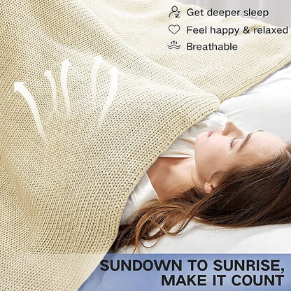Guohaoi Knitted Weighted Blanket for Adults (Cream 60"x80" 25lbs) No Beads Cooling Throw Blanket for Hot Sleepers, Home Decor Breathable Chunky Knit Heavy Blanket Use on Queen/King Size Bed