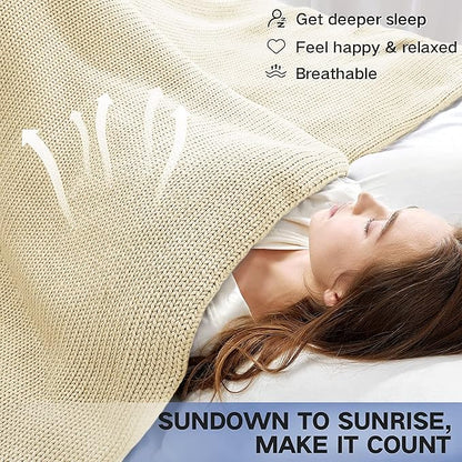 Guohaoi Knitted Weighted Blanket for Adults (Cream 50"x75" 15lbs) No Beads Cooling Throw Blanket for Hot Sleepers, Home Decor Breathable Chunky Knit Heavy Blanket Use on Full Size Bed