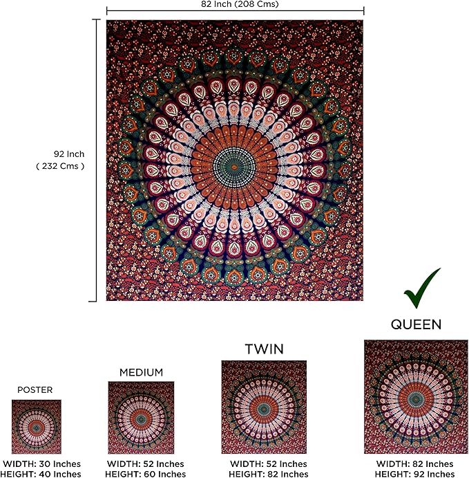 raajsee Blue Orange Tapestry Mandala Wall Hanging- Wall Tapestries For Bedroom - Aesthetic Tapestrys -Queen (82x92 Inches / 208x232 Cms)