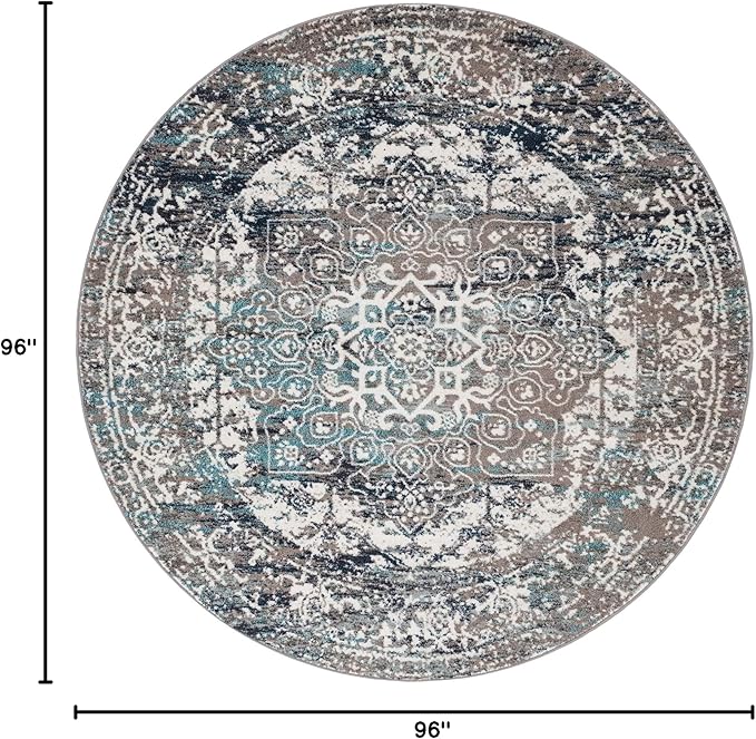 Rugs.com Arlington Collection Rug – 8 Ft Round Grey Medium-Pile Rug Perfect for Kitchens, Dining Rooms