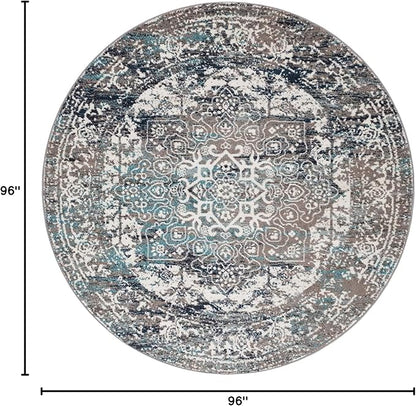 Rugs.com Arlington Collection Rug – 8 Ft Round Grey Medium-Pile Rug Perfect for Kitchens, Dining Rooms