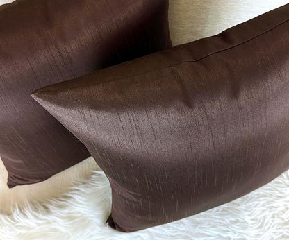 Aiking Home 18x18 Inches Faux Silk Square Throw Pillow Cover, Zipper Closure, Brown (Set of 2)