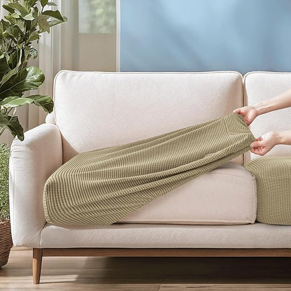 CHUN YI 3Piece Stretch Couch Cushion Covers, Sofa Seat Slipcovers for Pets, Suitable for Armchair Loveseat Sofa with Spandex Jacquard Washable Fabric(3Piece,Sand)