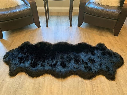 LAMBZY Faux Sheepskin Super Soft Hypoallergenic Silky Shag Rug for Living Room, Kids Room, Sofa (Double 2'x6', Black)