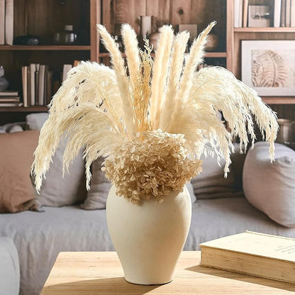 SIDUCAL Ceramic Vintage Flower Vase | 9 Inch Large Pottery Rustic Farmhouse Boho Vase for Home Decor, Table, Living Room, Bathroom, Coffee Desk, Shelf, Mantel Decoration, Wedding, White