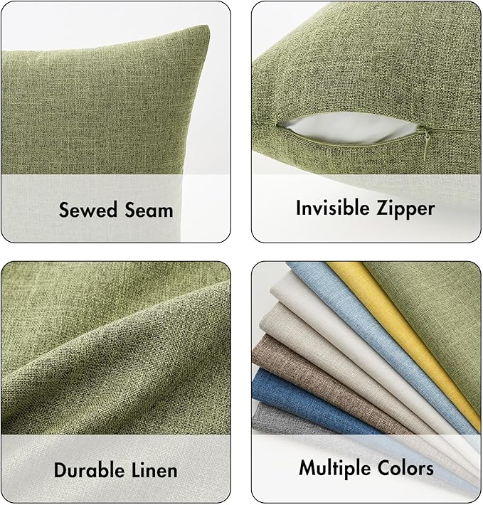 MIULEE Pack of 2 Decorative Linen Burlap Textured Pillow Covers Farmhouse Boho Accent Pillowcases Spring Home Decor for Couch Sofa Bedroom Living Room 20x20 Inch Light Olive Green