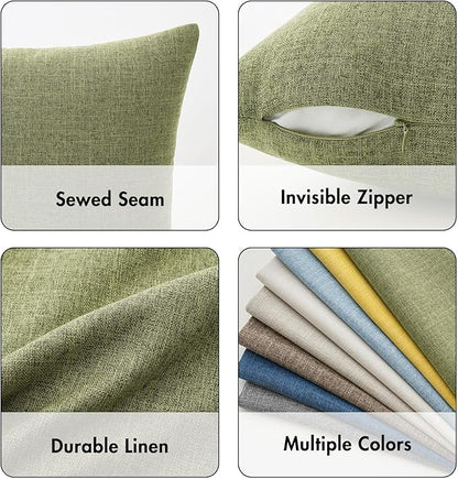 MIULEE Pack of 2 Decorative Linen Burlap Textured Pillow Covers Farmhouse Boho Accent Pillowcases Spring Home Decor for Couch Sofa Bedroom Living Room 18x18 Inch Light Olive Green