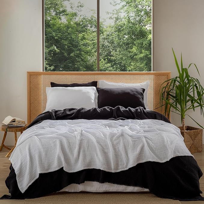 Muslin Blanket - Pure 100% Turkish Cotton Airy Soft Light Versatile Gauze Throw Blanket for Bed, Couch, Sofa (Black, Twin XL Size (71" x 95" inch))