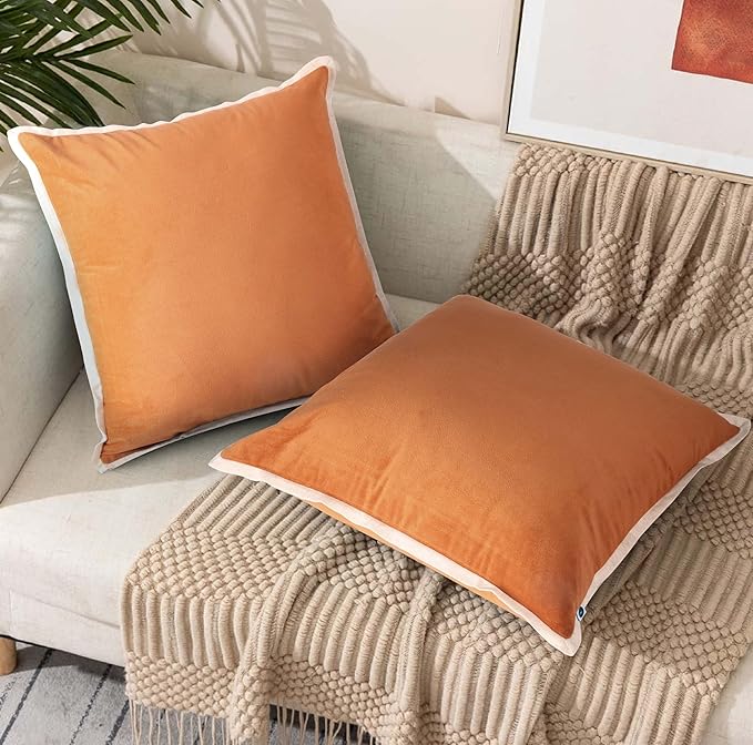 FINGERCRAFT Decorative Throw Pillow Cover Pack of 2 Soft Velvet Cushion Cover, Sofa and Bedroom Pillow Case 18" x 18" Rust
