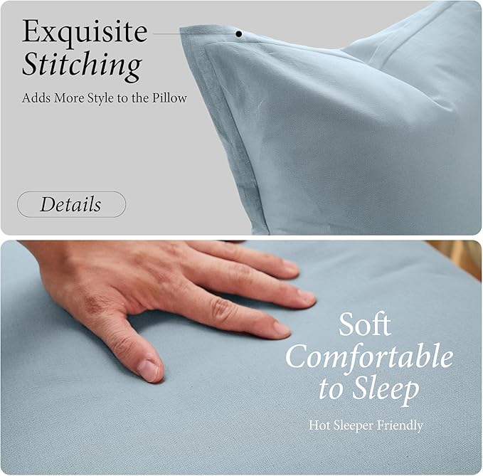 Simple&Opulence Linen Euro Sham Covers Set of 2, 26x26 Decorative Cotton Flax Blend Throw Pillow Cover Farmhouse Pillow Shams for Chair Couch Sofa Bedroom Living Room Home Decor, Dusty Blue