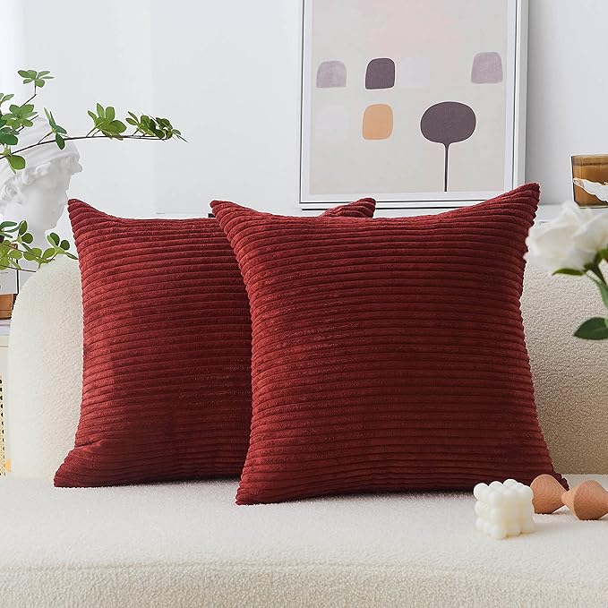 Home Brilliant Red Pillow Covers 26x26 2 Pack Euro Sham Super Soft Striped Corduroy Large Throw Pillow Cover Living Room Valentine's Decor, 26 x 26 Inches, 66x66 cm, Burgundy