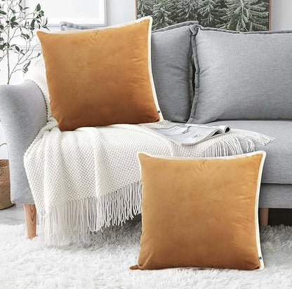 FINGERCRAFT Decorative Throw Pillow Cover Pack of 2 Soft Velvet Cushion Cover, Sofa and Bedroom Pillow Case 20" x 20" Beige