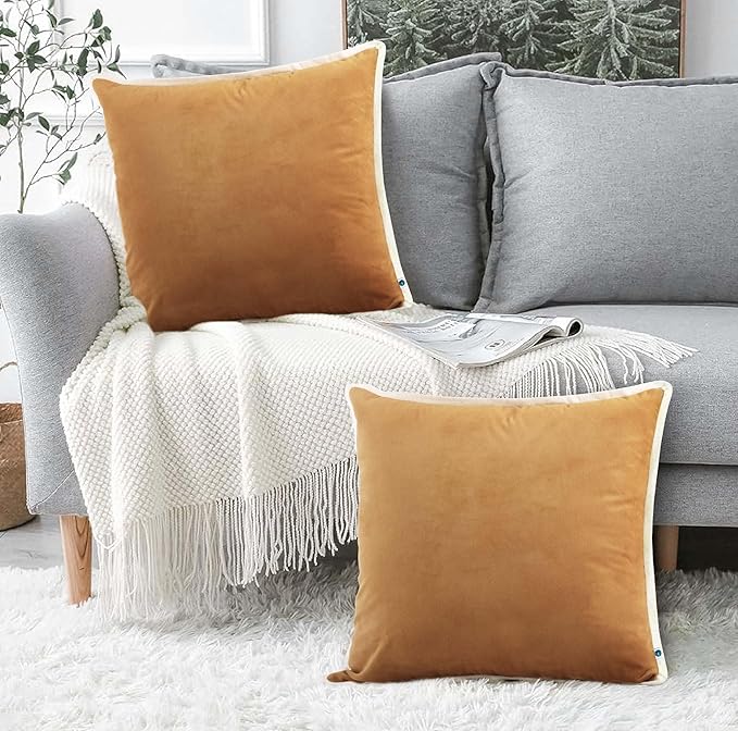 FINGERCRAFT Decorative Throw Pillow Cover Pack of 2 Soft Velvet Cushion Cover, Sofa and Bedroom Pillow Case 22" x 22" Beige