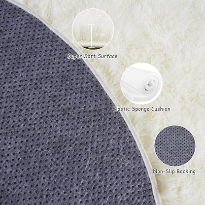 Round Fluffy Rugs 8Ft for Girls Bedroom, Cream White Shag Circle Kids Rug Non-Slip for Bedside Dorm Nursery Playroom, Soft Cute Area Rugs for Living Room Decor
