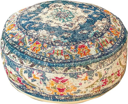 Moroccan Floor Pillow Cover Blue Round Floor Cushion Boho Room Décor Moroccan Seating Area Perfect Pouf Ottoman for Living Room, Bedroom, Nursary or Children Room Cotton 24x8 Unstuffed
