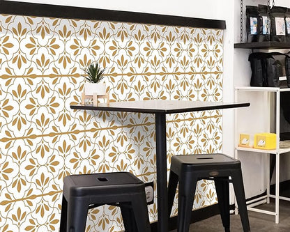 FLFK Wallpaper Border Gold and White Patterns Peel and Stick Wall Border Self Adhesive Wallpapers for Living Room Bedroom Kitchen Bathroom 9"x240"