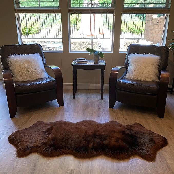 LAMBZY Faux Sheepskin Super Soft Hypoallergenic Silky Shag Rug for Living Room, Kids Room, Sofa (Double 2'x6', Brown)