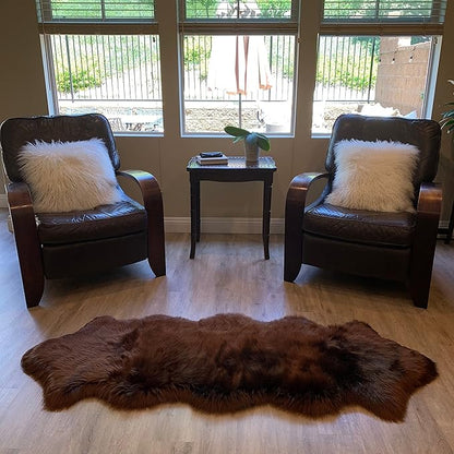 LAMBZY Faux Sheepskin Super Soft Hypoallergenic Silky Shag Rug for Living Room, Kids Room, Sofa (Double 2'x6', Brown)