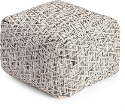 Anji Mountain 100% Handmade & Handcrafted Comfortable Home Décor Pouf Ottoman Footrest for Living Room, Bedroom, Nursery, Kidsroom, Patio Furniture - (22" x 22" x 16"- Black,Ivory)